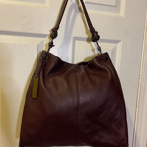 Vince Camuto pebble leather deep purple Hobo shoulder bag silver tone hardwares - Picture 1 of 15